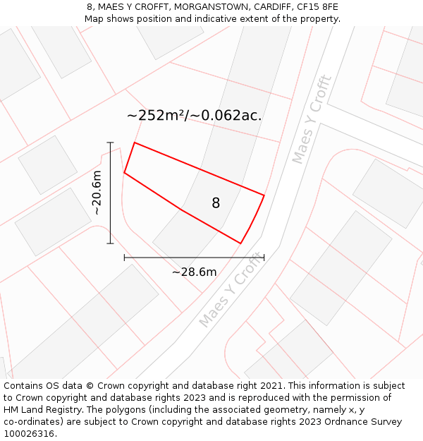 8, MAES Y CROFFT, MORGANSTOWN, CARDIFF, CF15 8FE: Plot and title map