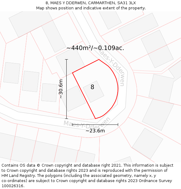 8, MAES Y DDERWEN, CARMARTHEN, SA31 3LX: Plot and title map