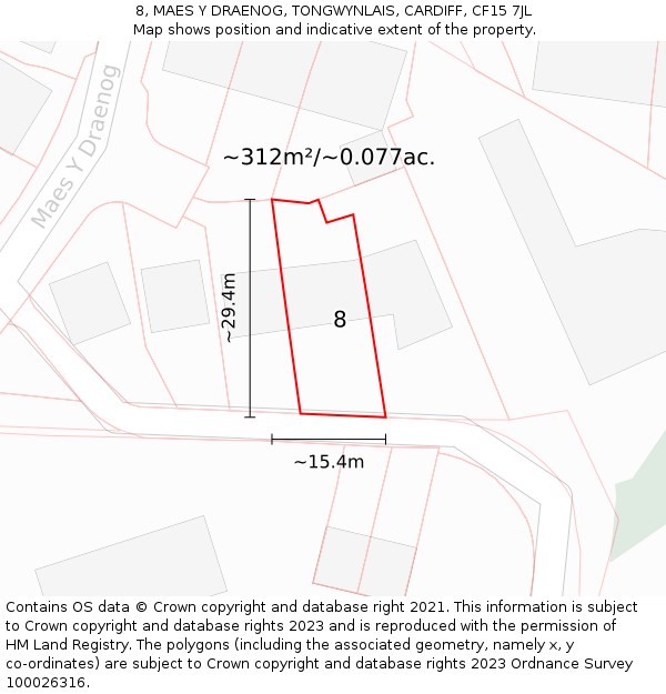 8, MAES Y DRAENOG, TONGWYNLAIS, CARDIFF, CF15 7JL: Plot and title map