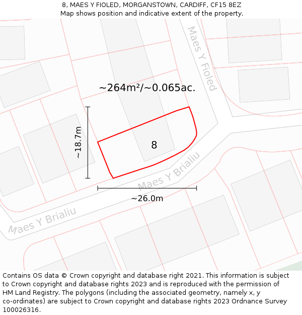 8, MAES Y FIOLED, MORGANSTOWN, CARDIFF, CF15 8EZ: Plot and title map