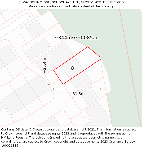 8, MAGNOLIA CLOSE, SCHOOL AYCLIFFE, NEWTON AYCLIFFE, DL5 6GQ: Plot and title map