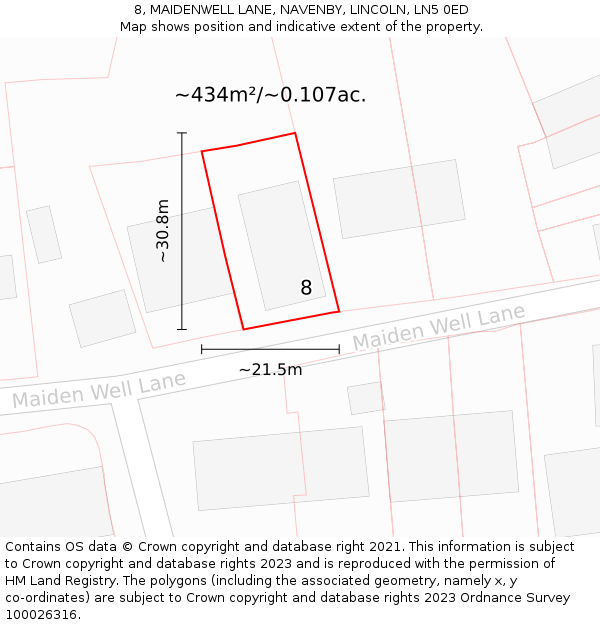 8, MAIDENWELL LANE, NAVENBY, LINCOLN, LN5 0ED: Plot and title map