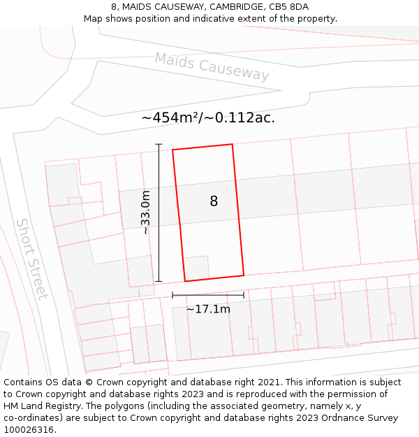 8, MAIDS CAUSEWAY, CAMBRIDGE, CB5 8DA: Plot and title map