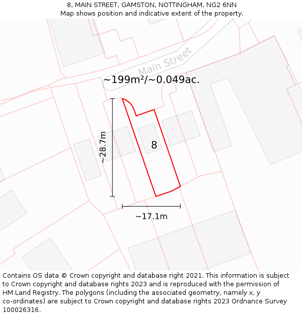 8, MAIN STREET, GAMSTON, NOTTINGHAM, NG2 6NN: Plot and title map