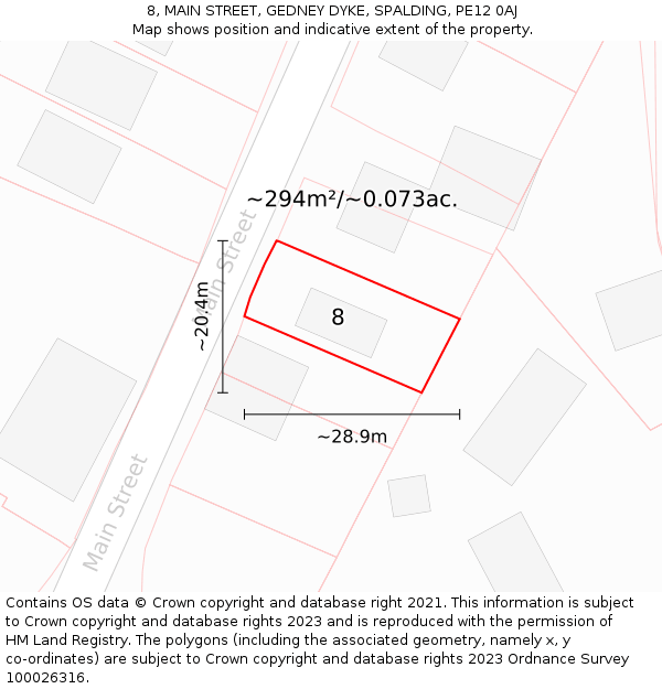 8, MAIN STREET, GEDNEY DYKE, SPALDING, PE12 0AJ: Plot and title map