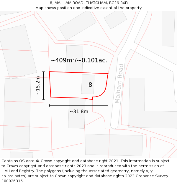 8, MALHAM ROAD, THATCHAM, RG19 3XB: Plot and title map