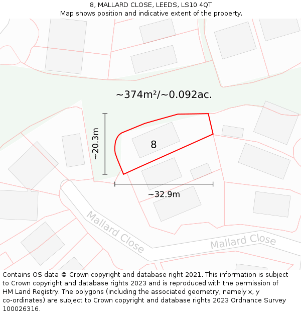 8, MALLARD CLOSE, LEEDS, LS10 4QT: Plot and title map