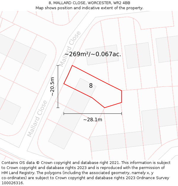 8, MALLARD CLOSE, WORCESTER, WR2 4BB: Plot and title map