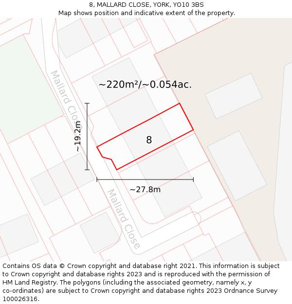 8, MALLARD CLOSE, YORK, YO10 3BS: Plot and title map