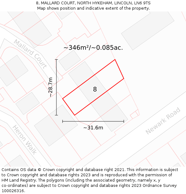 8, MALLARD COURT, NORTH HYKEHAM, LINCOLN, LN6 9TS: Plot and title map