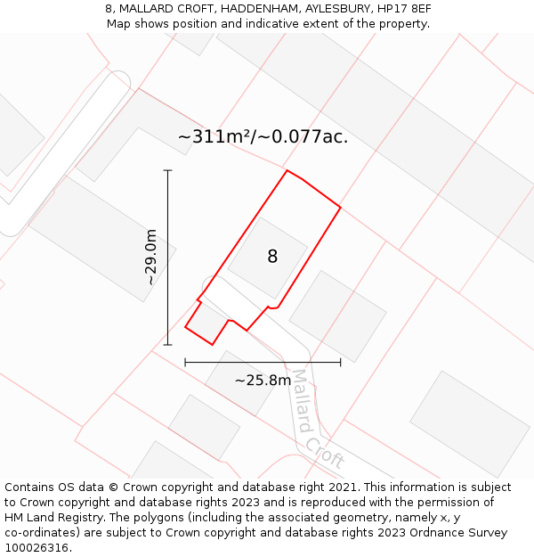 8, MALLARD CROFT, HADDENHAM, AYLESBURY, HP17 8EF: Plot and title map