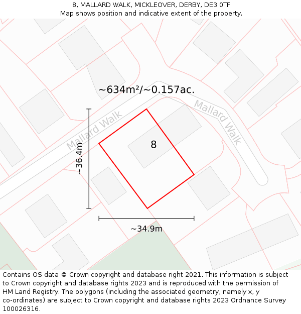 8, MALLARD WALK, MICKLEOVER, DERBY, DE3 0TF: Plot and title map