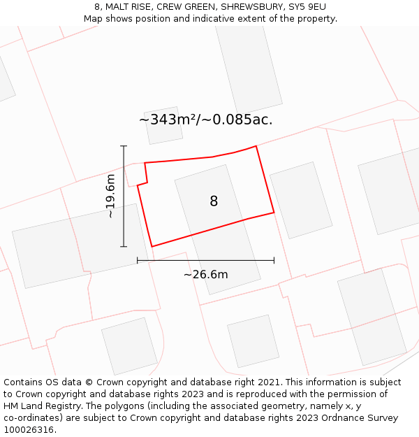 8, MALT RISE, CREW GREEN, SHREWSBURY, SY5 9EU: Plot and title map