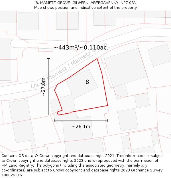 8, MAMETZ GROVE, GILWERN, ABERGAVENNY, NP7 0FA: Plot and title map