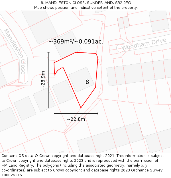 8, MANDLESTON CLOSE, SUNDERLAND, SR2 0EG: Plot and title map