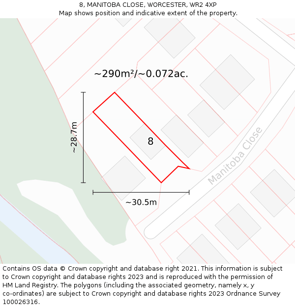 8, MANITOBA CLOSE, WORCESTER, WR2 4XP: Plot and title map