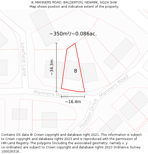 8, MANNERS ROAD, BALDERTON, NEWARK, NG24 3HW: Plot and title map