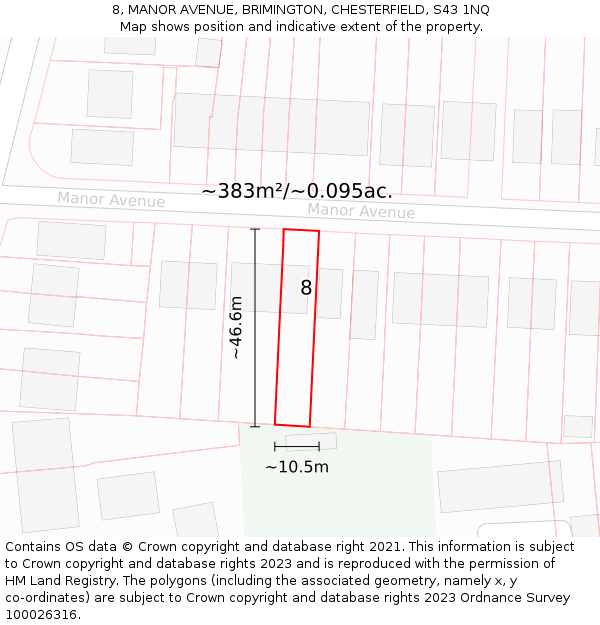 8, MANOR AVENUE, BRIMINGTON, CHESTERFIELD, S43 1NQ: Plot and title map