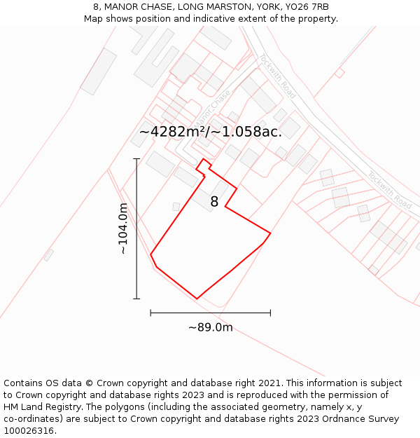 8, MANOR CHASE, LONG MARSTON, YORK, YO26 7RB: Plot and title map