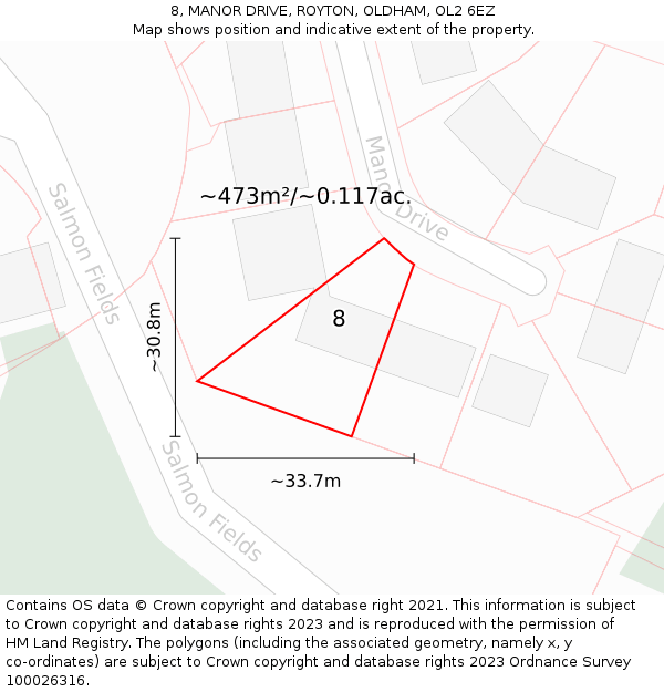 8, MANOR DRIVE, ROYTON, OLDHAM, OL2 6EZ: Plot and title map