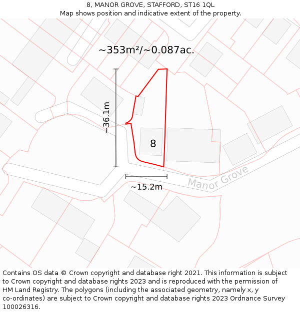 8, MANOR GROVE, STAFFORD, ST16 1QL: Plot and title map