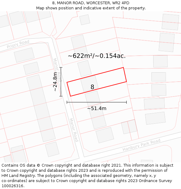 8, MANOR ROAD, WORCESTER, WR2 4PD: Plot and title map