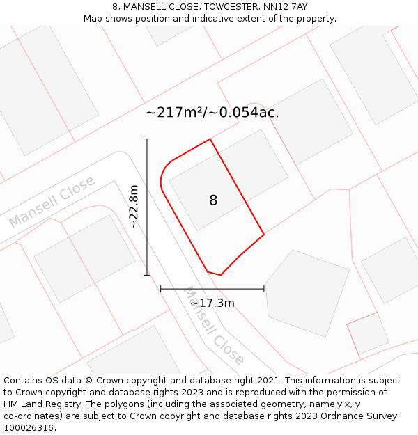 8, MANSELL CLOSE, TOWCESTER, NN12 7AY: Plot and title map