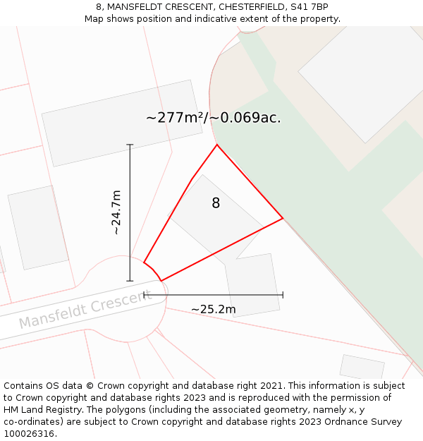 8, MANSFELDT CRESCENT, CHESTERFIELD, S41 7BP: Plot and title map