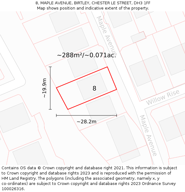 8, MAPLE AVENUE, BIRTLEY, CHESTER LE STREET, DH3 1FF: Plot and title map