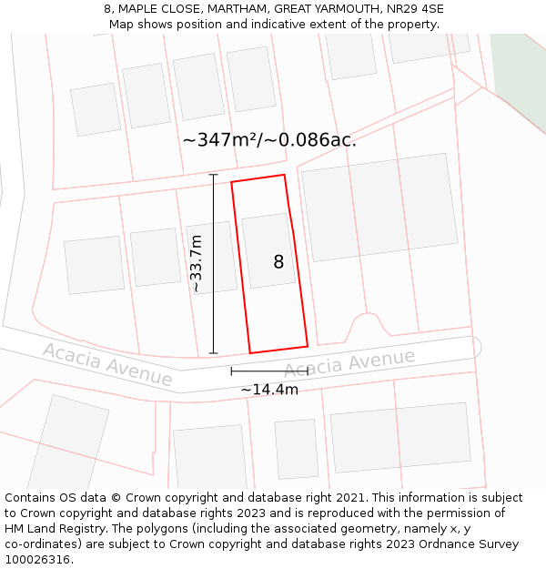 8, MAPLE CLOSE, MARTHAM, GREAT YARMOUTH, NR29 4SE: Plot and title map