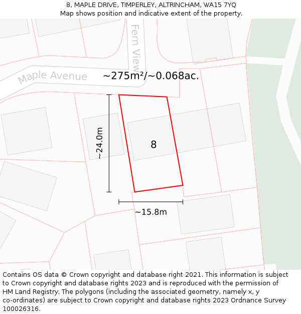 8, MAPLE DRIVE, TIMPERLEY, ALTRINCHAM, WA15 7YQ: Plot and title map