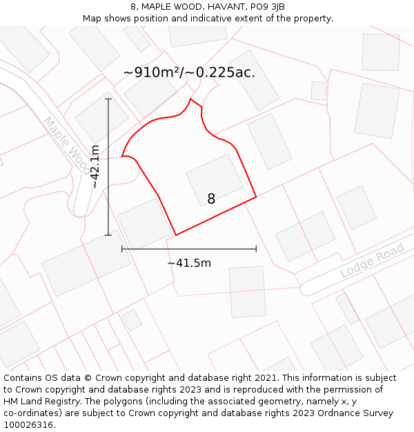 8, MAPLE WOOD, HAVANT, PO9 3JB: Plot and title map