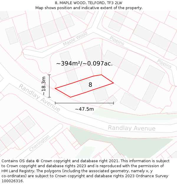 8, MAPLE WOOD, TELFORD, TF3 2LW: Plot and title map