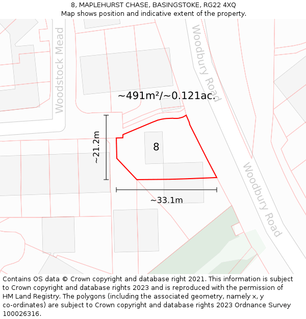 8, MAPLEHURST CHASE, BASINGSTOKE, RG22 4XQ: Plot and title map