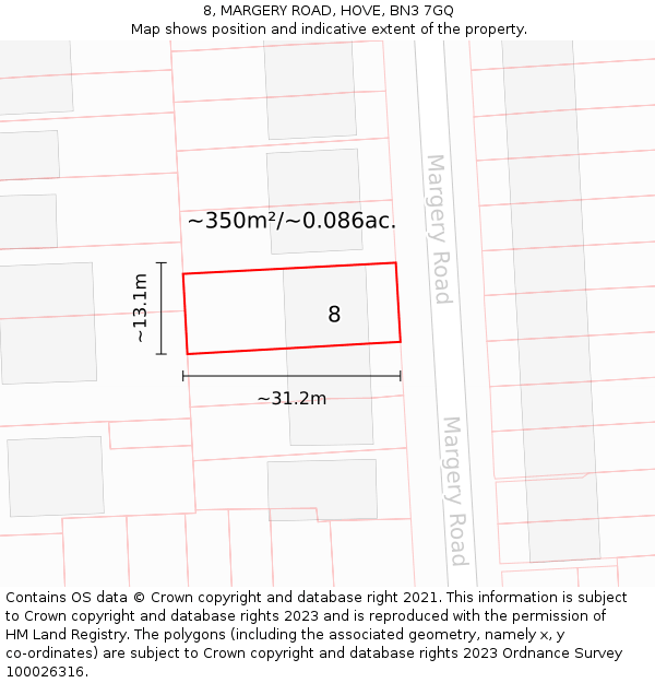 8, MARGERY ROAD, HOVE, BN3 7GQ: Plot and title map