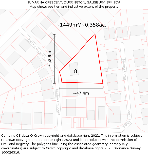 8, MARINA CRESCENT, DURRINGTON, SALISBURY, SP4 8DA: Plot and title map