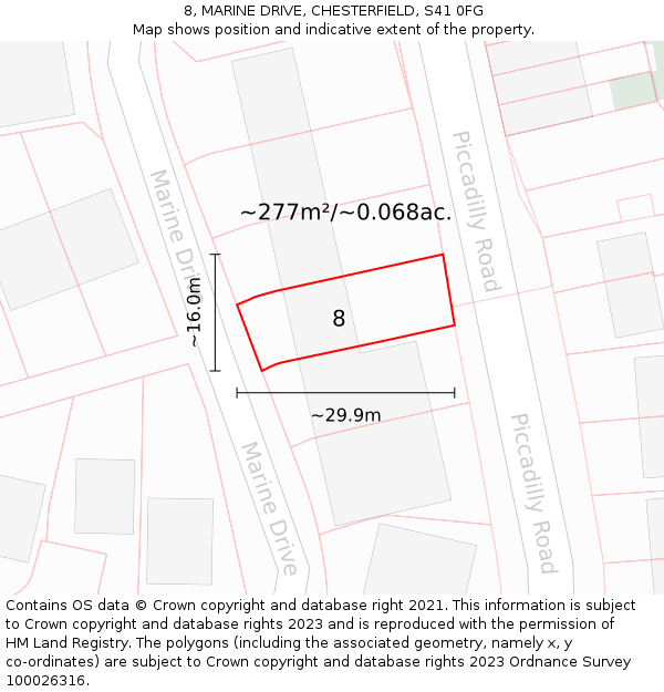 8, MARINE DRIVE, CHESTERFIELD, S41 0FG: Plot and title map