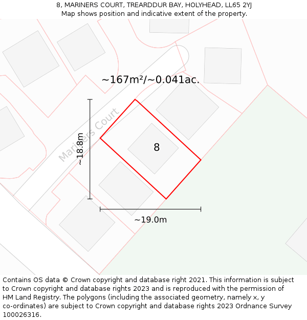 8, MARINERS COURT, TREARDDUR BAY, HOLYHEAD, LL65 2YJ: Plot and title map