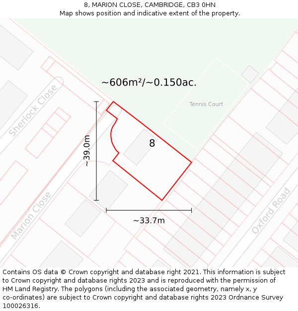 8, MARION CLOSE, CAMBRIDGE, CB3 0HN: Plot and title map