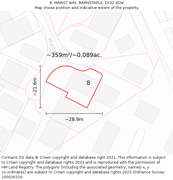 8, MARIST WAY, BARNSTAPLE, EX32 9DW: Plot and title map