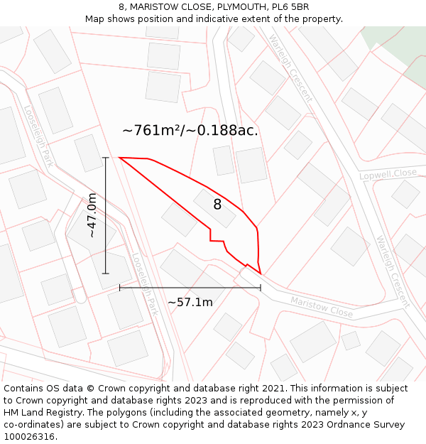 8, MARISTOW CLOSE, PLYMOUTH, PL6 5BR: Plot and title map