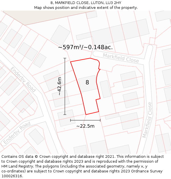 8, MARKFIELD CLOSE, LUTON, LU3 2HY: Plot and title map