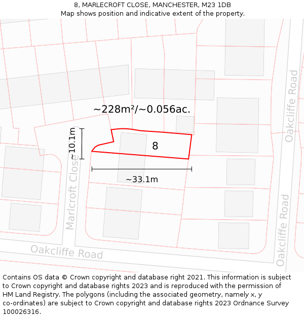 8, MARLECROFT CLOSE, MANCHESTER, M23 1DB: Plot and title map