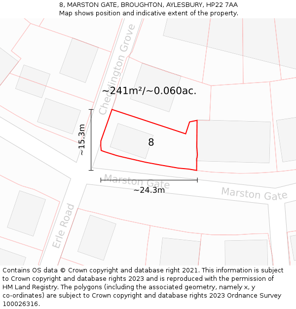 8, MARSTON GATE, BROUGHTON, AYLESBURY, HP22 7AA: Plot and title map