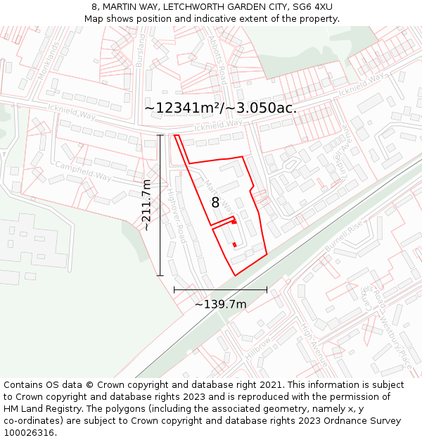 8, MARTIN WAY, LETCHWORTH GARDEN CITY, SG6 4XU: Plot and title map