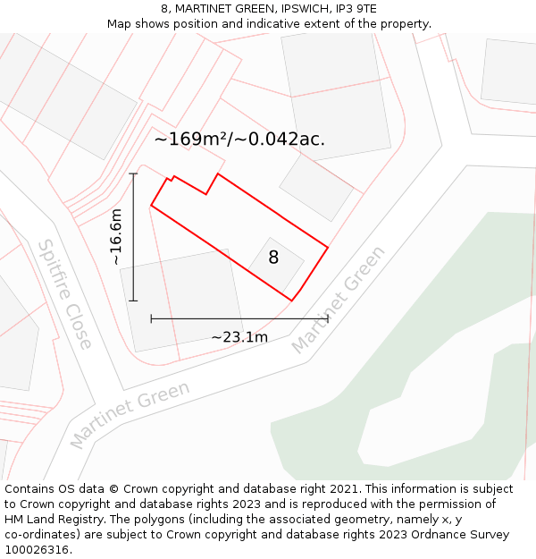 8, MARTINET GREEN, IPSWICH, IP3 9TE: Plot and title map