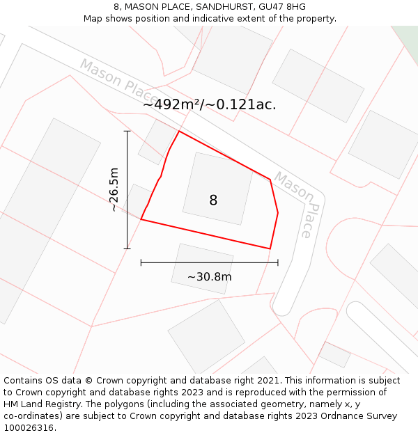 8, MASON PLACE, SANDHURST, GU47 8HG: Plot and title map