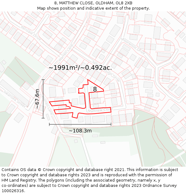 8, MATTHEW CLOSE, OLDHAM, OL8 2XB: Plot and title map