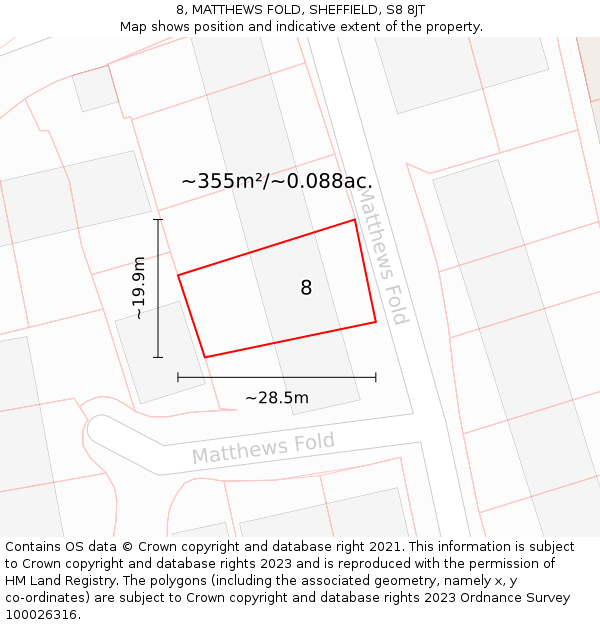 8, MATTHEWS FOLD, SHEFFIELD, S8 8JT: Plot and title map