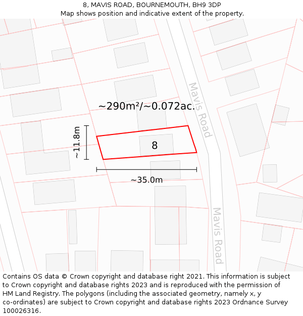 8, MAVIS ROAD, BOURNEMOUTH, BH9 3DP: Plot and title map